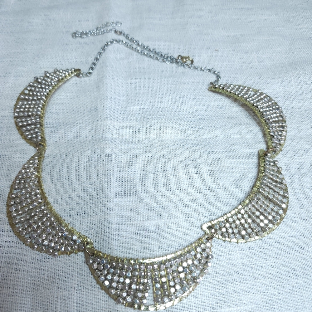 Y2K Two Tone Necklace Silver And Gold Bead Scalloped